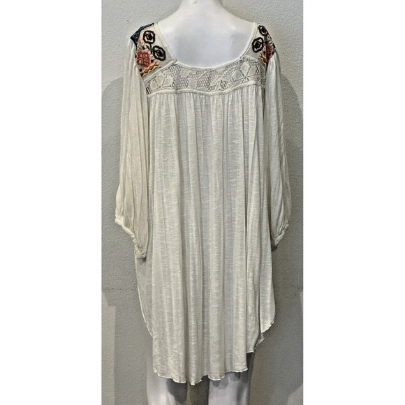 Free People Free Bird Embroidered Hi Lo Peasant Top Sz L Flowy Boho Renaissance‎ - Picture 5 of 13